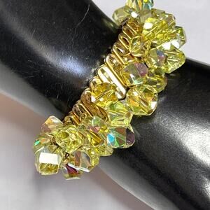 Vintage Bracelet CHA CHA Vtg Yellow AB Glass Bead Stretch Costume Jewelry AU01